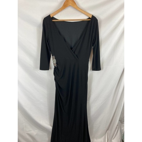 Eliza J Gathered Side Embellished Black Maxi Dress size 8 - Picture 3 of 5